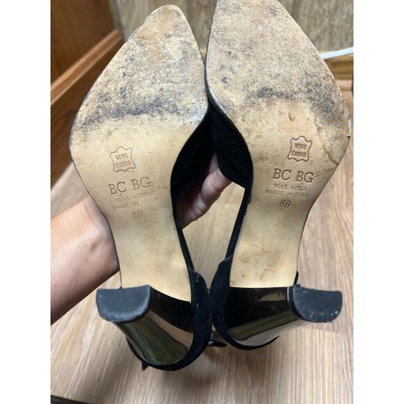 BCBGMaxAzria Black Suede Silver Pointed-Toe Heels Size 8 - Picture 9 of 9